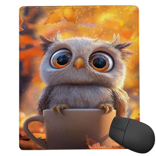Mauspad Teetasse Eule, kleines Mousepad 26 x 21 cm, mit Rutschfester Gummiunterseite, wasserdichtes Mauspad, Gaming Mousepad für Damen, Herren, kabellose Maus Laptops, Zuhause, Büro, Reisen g-82 Bild 1