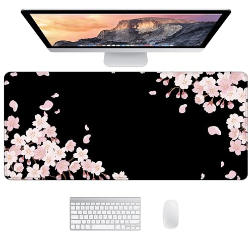 Schreibtischunterlage XXL Mauspad Gaming | Schreibtischunterlage Groß Maus Pad | Großes Mauspad XXL Gaming | Tastatur Unterlage Schreibtisch Matte - Mousepad 900x400 mm, Schwarz Sakura Bild 1