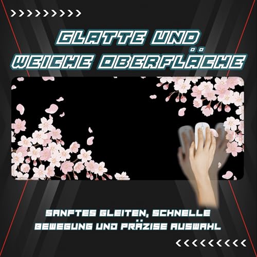 Schreibtischunterlage XXL Mauspad Gaming | Schreibtischunterlage Groß Maus Pad | Großes Mauspad XXL Gaming | Tastatur Unterlage Schreibtisch Matte - Mousepad 900x400 mm, Schwarz Sakura Bild 2