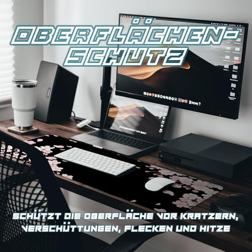 Schreibtischunterlage XXL Mauspad Gaming | Schreibtischunterlage Groß Maus Pad | Großes Mauspad XXL Gaming | Tastatur Unterlage Schreibtisch Matte - Mousepad 900x400 mm, Schwarz Sakura Bild 5