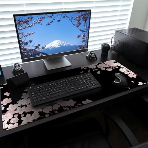 Schreibtischunterlage XXL Mauspad Gaming | Schreibtischunterlage Groß Maus Pad | Großes Mauspad XXL Gaming | Tastatur Unterlage Schreibtisch Matte - Mousepad 900x400 mm, Schwarz Sakura Bild 7