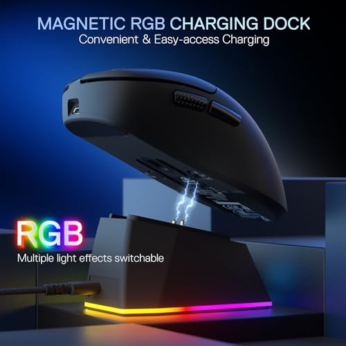 Redragon M998 - Leichte Wireless Gaming Maus mit RGB Magnet-Lade Dock, BT/2.4G Wireless/Kabelgebundene optische Maus, 24000 DPI, 5 programmierbare Tasten für PC/Mac, Schwarz Bild 4