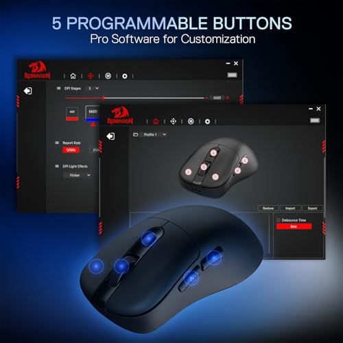Redragon M998 - Leichte Wireless Gaming Maus mit RGB Magnet-Lade Dock, BT/2.4G Wireless/Kabelgebundene optische Maus, 24000 DPI, 5 programmierbare Tasten für PC/Mac, Schwarz Bild 6