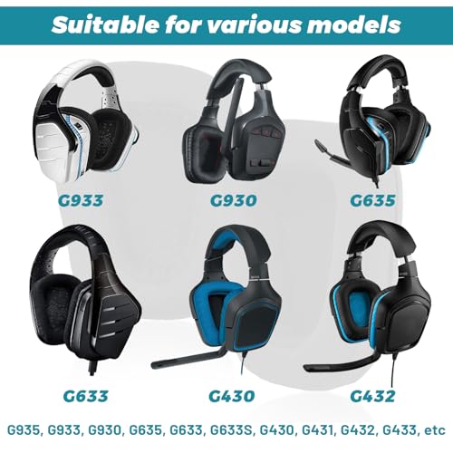 Ersatz Ohrpolster für Logitech Gaming Headsets - auch passend für G933, G935, G930, G635, G633, G633S, G430, G431, G432, G433 - Memory-Schaum & Weichem Mesh-Gewebe Bild 4