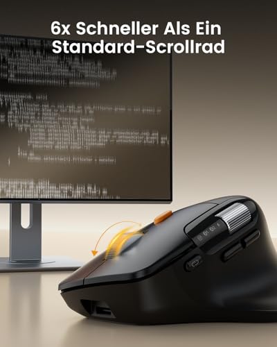 ProtoArc EM25 Ergonomische Maus mit Schnelles Scrollen, 2.4G Kabellos + 2*Bluetooth Wiederaufladbare Mouse, Seitliches Mausrad, Anpassbare Schaltflächen, 8K DPI, für Windows/Mac/Android - Schwarz Bild 3