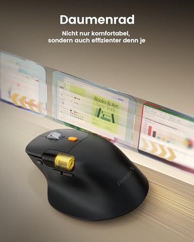 ProtoArc EM25 Ergonomische Maus mit Schnelles Scrollen, 2.4G Kabellos + 2*Bluetooth Wiederaufladbare Mouse, Seitliches Mausrad, Anpassbare Schaltflächen, 8K DPI, für Windows/Mac/Android - Schwarz Bild 4