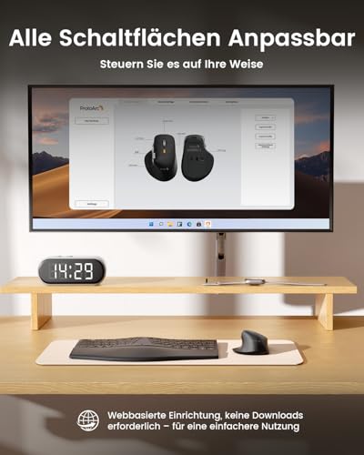 ProtoArc EM25 Ergonomische Maus mit Schnelles Scrollen, 2.4G Kabellos + 2*Bluetooth Wiederaufladbare Mouse, Seitliches Mausrad, Anpassbare Schaltflächen, 8K DPI, für Windows/Mac/Android - Schwarz Bild 6