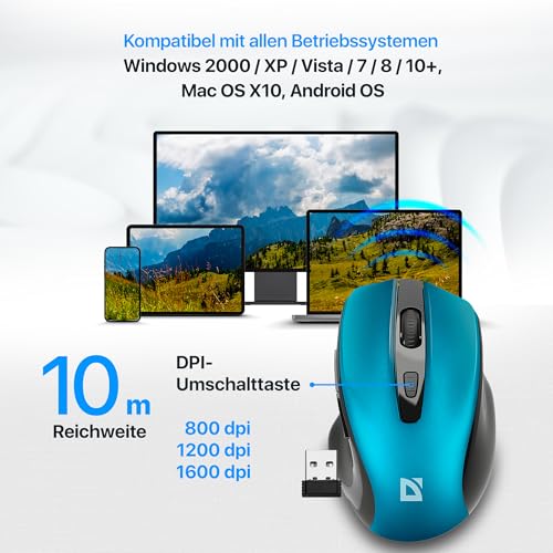 Defender Prime MB-053 – Kabellose Ergonomische Maus, Silent Click, 6 Tasten, 1600 DPI, PixArt Sensor, Büro Maus für PC Laptop (Türkis) Bild 3