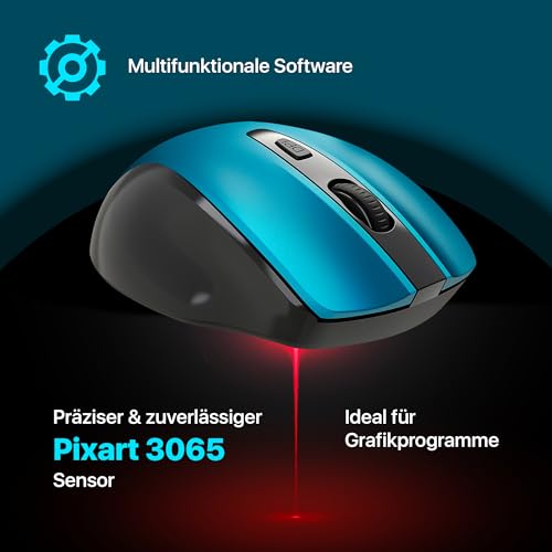 Defender Prime MB-053 – Kabellose Ergonomische Maus, Silent Click, 6 Tasten, 1600 DPI, PixArt Sensor, Büro Maus für PC Laptop (Türkis) Bild 4