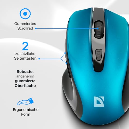 Defender Prime MB-053 – Kabellose Ergonomische Maus, Silent Click, 6 Tasten, 1600 DPI, PixArt Sensor, Büro Maus für PC Laptop (Türkis) Bild 5