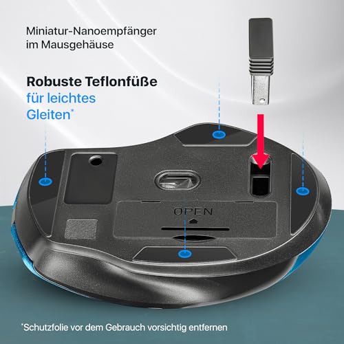 Defender Prime MB-053 – Kabellose Ergonomische Maus, Silent Click, 6 Tasten, 1600 DPI, PixArt Sensor, Büro Maus für PC Laptop (Türkis) Bild 6