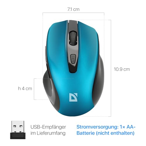 Defender Prime MB-053 – Kabellose Ergonomische Maus, Silent Click, 6 Tasten, 1600 DPI, PixArt Sensor, Büro Maus für PC Laptop (Türkis) Bild 7