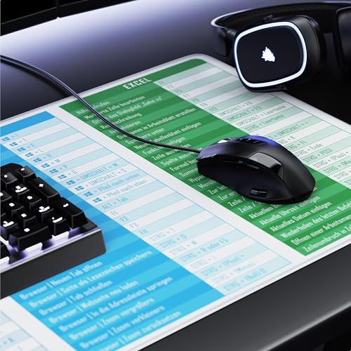 TITANWOLF - XXL Speed Gaming Mauspad 900 x 400mm - Excel Windows Outlook Word Shortcut Tastenkürzel auf DEUTSCH - Weiß Bild 5