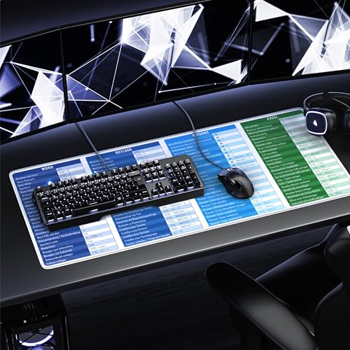 TITANWOLF - XXL Speed Gaming Mauspad 900 x 400mm - Excel Windows Outlook Word Shortcut Tastenkürzel auf DEUTSCH - Weiß Bild 6