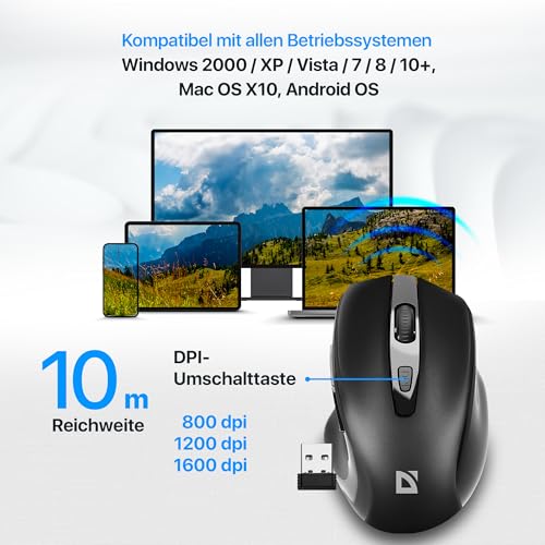 Defender Prime MB-053 – Kabellose Ergonomische Maus, Silent Click, 6 Tasten, 1600 DPI, PixArt Sensor, Büro Maus für PC Laptop (Schwarz) Bild 3