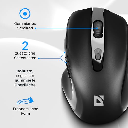 Defender Prime MB-053 – Kabellose Ergonomische Maus, Silent Click, 6 Tasten, 1600 DPI, PixArt Sensor, Büro Maus für PC Laptop (Schwarz) Bild 5