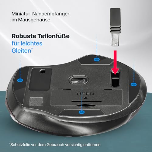 Defender Prime MB-053 – Kabellose Ergonomische Maus, Silent Click, 6 Tasten, 1600 DPI, PixArt Sensor, Büro Maus für PC Laptop (Schwarz) Bild 6