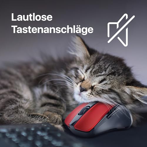 Defender Prime MB-053 – Kabellose Ergonomische Maus, Silent Click, 6 Tasten, 1600 DPI, PixArt Sensor, Büro Maus für PC Laptop (Rot) Bild 2