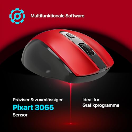 Defender Prime MB-053 – Kabellose Ergonomische Maus, Silent Click, 6 Tasten, 1600 DPI, PixArt Sensor, Büro Maus für PC Laptop (Rot) Bild 4