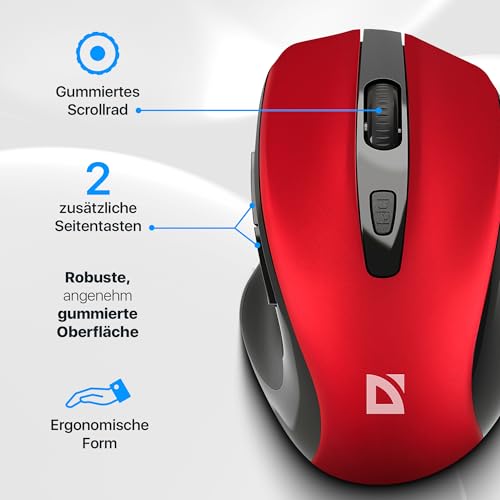 Defender Prime MB-053 – Kabellose Ergonomische Maus, Silent Click, 6 Tasten, 1600 DPI, PixArt Sensor, Büro Maus für PC Laptop (Rot) Bild 5