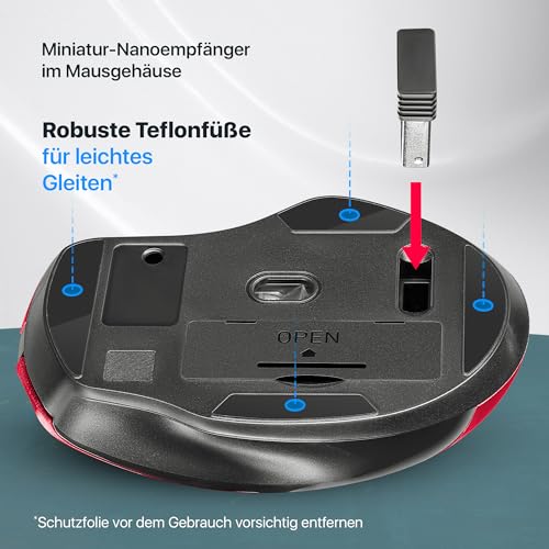 Defender Prime MB-053 – Kabellose Ergonomische Maus, Silent Click, 6 Tasten, 1600 DPI, PixArt Sensor, Büro Maus für PC Laptop (Rot) Bild 6