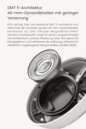 TANCHJIM RITA Bluetooth-Kopfhörer, kabellos & kabelgebunden nutzbar mit aktiver Geräuschunterdrückung. Gaming-Headset mit separater Akustikkammer, LDAC High-Res HiFi und bis zu 92 Stunden Akkulaufzeit Bild 2