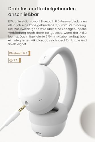 TANCHJIM RITA Bluetooth-Kopfhörer, kabellos & kabelgebunden nutzbar mit aktiver Geräuschunterdrückung. Gaming-Headset mit separater Akustikkammer, LDAC High-Res HiFi und bis zu 92 Stunden Akkulaufzeit Bild 5