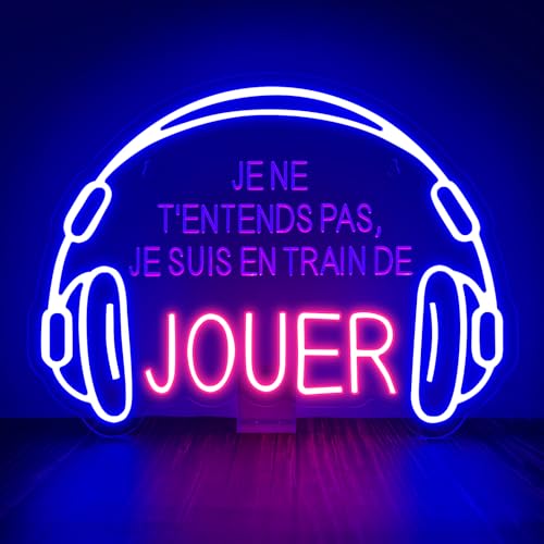 Je Ne T'entends Pas,Je Suis En Train De Jouer Neon Schild,Headset Gaming LED Schild für Schlafzimmer Man Cave Gaming Zimmer Party,Nachtlicht Geschenk für Junge Spieler Gamer USB Powered（15.8"*11.8"） Bild 1