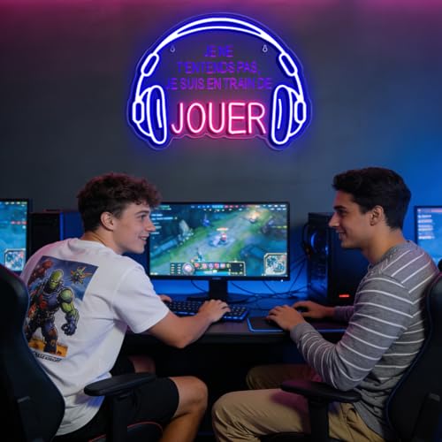 Je Ne T'entends Pas,Je Suis En Train De Jouer Neon Schild,Headset Gaming LED Schild für Schlafzimmer Man Cave Gaming Zimmer Party,Nachtlicht Geschenk für Junge Spieler Gamer USB Powered（15.8"*11.8"） Bild 3