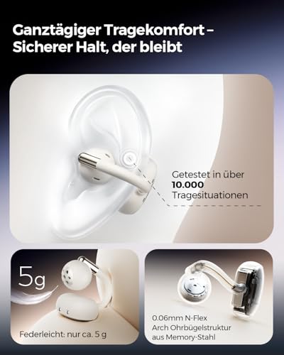 SoundPEATS Clip1 Open Ear Kopfhörer, Hi-Res LDAC Clip On Kopfhörer, 40 Std. Akku Schnellladung, Dolby Audio Bluetooth 5.4 Mehrpunkt IPX5 Wasserfest, Leichtes Komfort, In Ear Detection, Beige Bild 3