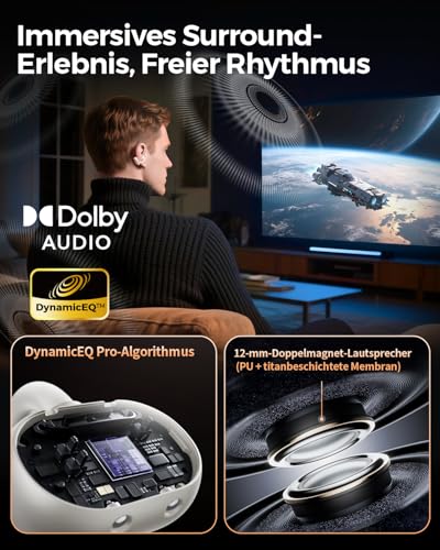 SoundPEATS Clip1 Open Ear Kopfhörer, Hi-Res LDAC Clip On Kopfhörer, 40 Std. Akku Schnellladung, Dolby Audio Bluetooth 5.4 Mehrpunkt IPX5 Wasserfest, Leichtes Komfort, In Ear Detection, Beige Bild 4