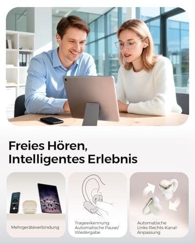 SoundPEATS Clip1 Open Ear Kopfhörer, Hi-Res LDAC Clip On Kopfhörer, 40 Std. Akku Schnellladung, Dolby Audio Bluetooth 5.4 Mehrpunkt IPX5 Wasserfest, Leichtes Komfort, In Ear Detection, Beige Bild 5