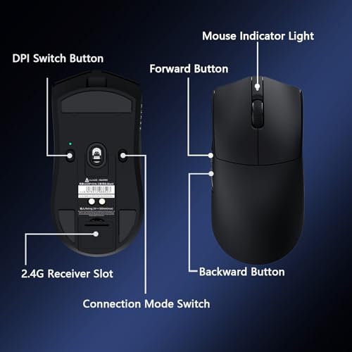 AJAZZ AJ139P V3 Mc Wireless Gaming Mouse, PAW3311 Sensor, 24K DPI, 2.4G/USB-C/BT, 800mAh Battery, Ultra-Light 69g, RGB Magnetic Charging Base, 80 Million Clicks Life, Compatible with PC and Mac, Black Bild 6