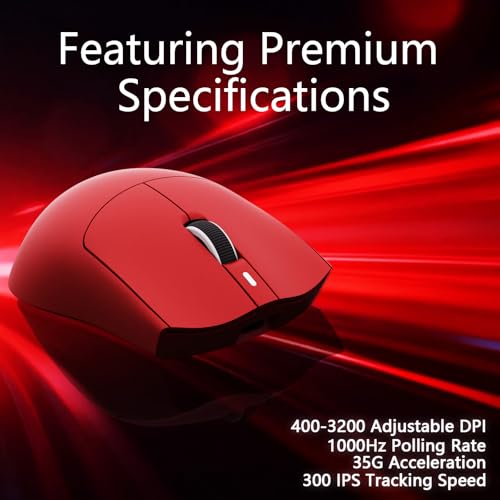 AJAZZ AJ139P V3 Mc Wireless Gaming Mouse, PAW3311 Sensor, 24K DPI, 2.4G/USB-C/BT, 800mAh Battery, Ultra-Light 69g, RGB Magnetic Charging Base, 80 Million Clicks Life, Compatible with PC and Mac, Red Bild 3
