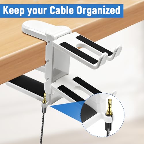 2 in 1 Kopfhörer Ständer Controller Halter, 360° Drehbar Headset Halterung Tisch mit Kabel Organizer, Universal Kopfhörerständer Gaming Zubehör (Weiß) Bild 2