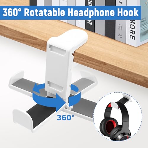 2 in 1 Kopfhörer Ständer Controller Halter, 360° Drehbar Headset Halterung Tisch mit Kabel Organizer, Universal Kopfhörerständer Gaming Zubehör (Weiß) Bild 4