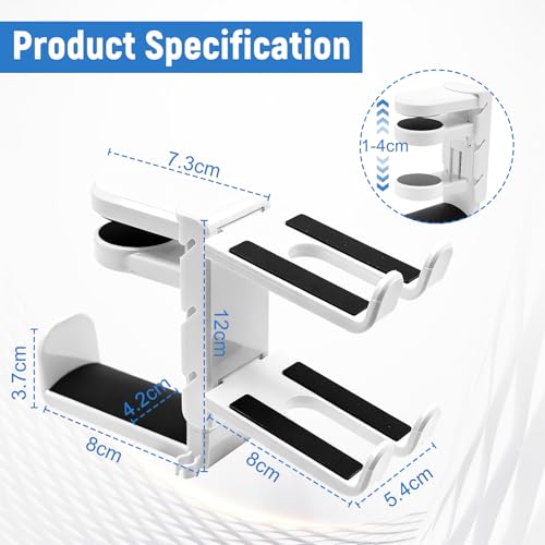 2 in 1 Kopfhörer Ständer Controller Halter, 360° Drehbar Headset Halterung Tisch mit Kabel Organizer, Universal Kopfhörerständer Gaming Zubehör (Weiß) Bild 5