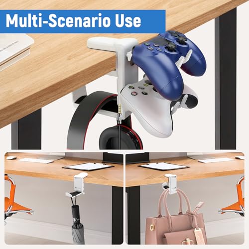 2 in 1 Kopfhörer Ständer Controller Halter, 360° Drehbar Headset Halterung Tisch mit Kabel Organizer, Universal Kopfhörerständer Gaming Zubehör (Weiß) Bild 6