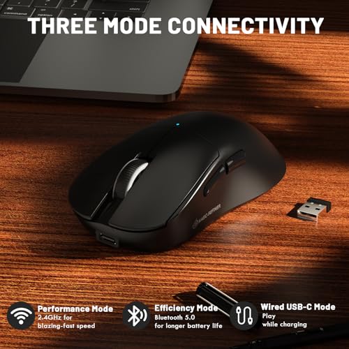 LexonElec Magic-Refiner X2 Superleichte Kabellose Computermaus, Optischer Pixart 3311 Gaming-Sensor, 24000 DPI, 1000 Hz Abtastrate, 2,4G/BT/USB-Wired Mouse, Ergonomisches für Laptop/PC/Mac - Schwarz Bild 6