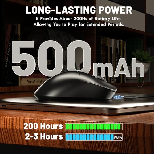 LexonElec Magic-Refiner X2 Superleichte Kabellose Computermaus, Optischer Pixart 3311 Gaming-Sensor, 24000 DPI, 1000 Hz Abtastrate, 2,4G/BT/USB-Wired Mouse, Ergonomisches für Laptop/PC/Mac - Schwarz Bild 7
