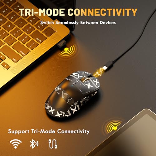 MAGIC-REFINER X2 Kabellose Gaming-Maus, 24000 DPI, PAW3311, Ergonomisch für Rechtshänder, BK52820 MCU, 69g Superlight, 500-mAh-Akku, Bluetooth/2.4G/Kabelgebundene, Griptape-Set, PC/Mac, Schwarz Bild 6