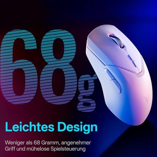 Rapoo VT9Pro 4K Kabellose Gaming-Maus mit PAW 3398 Sensor, 26000 DPI, 4000Hz Abfragerate, 0.25ms Reaktionszeit, 10 Programmierbare Tasten, 160 Stunden Akkulaufzei, Integrierter Speicher-Weiß Bild 5