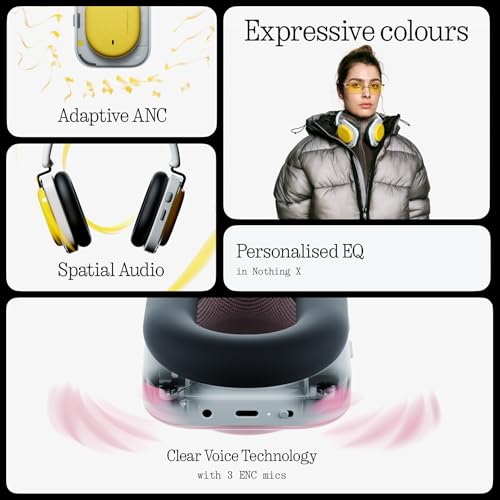 Nothing Headphone (a) Kabellose Over-Ear Kopfhörer mit ANC, bis zu 135h Akkulaufzeit, Hi-Res, LDAC, Anpassbare taktile Steuerung – Schwarz Bild 3