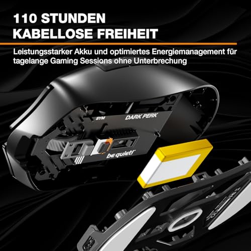 be quiet! Dark Perk Sym PC Gaming Maus, 55 g leicht, extrem Lange Akkulaufzeit, 8.000 Hz Abtastrate, PixArt PAW3950 Sensor, 32.000 DPI, optische 70-m-Switches, 100% PTFE-Glide Skates Bild 3