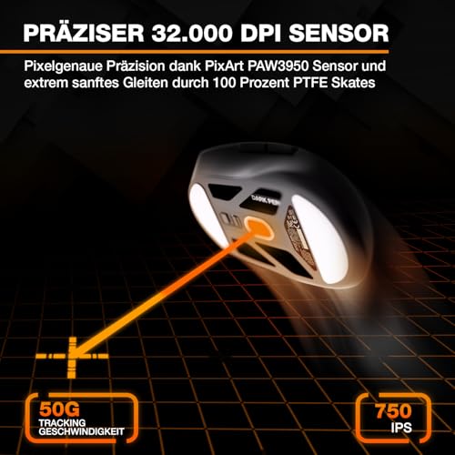 be quiet! Dark Perk Sym PC Gaming Maus, 55 g leicht, extrem Lange Akkulaufzeit, 8.000 Hz Abtastrate, PixArt PAW3950 Sensor, 32.000 DPI, optische 70-m-Switches, 100% PTFE-Glide Skates Bild 5