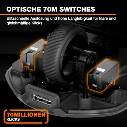 be quiet! Dark Perk Sym PC Gaming Maus, 55 g leicht, extrem Lange Akkulaufzeit, 8.000 Hz Abtastrate, PixArt PAW3950 Sensor, 32.000 DPI, optische 70-m-Switches, 100% PTFE-Glide Skates Bild 6