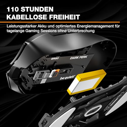 be quiet! Dark Perk Ergo PC Maus, 55 g leicht, extrem Lange Akkulaufzeit, 8.000 Hz Abtastrate, PixArt PAW3950 Sensor, 32.000 DPI, optische 70-m-Switches, 100% PTFE-Glide Skates Bild 3