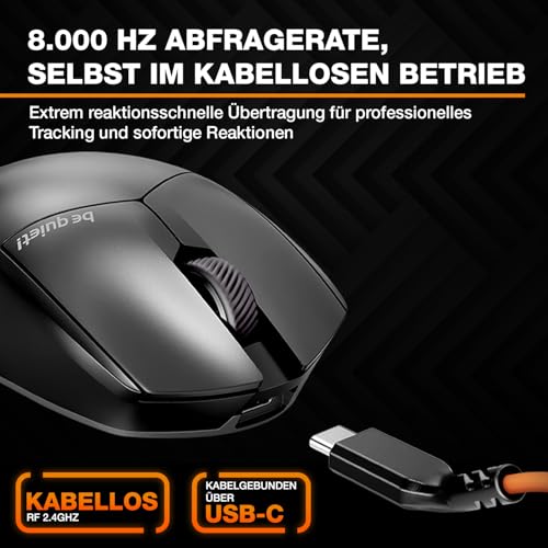 be quiet! Dark Perk Ergo PC Maus, 55 g leicht, extrem Lange Akkulaufzeit, 8.000 Hz Abtastrate, PixArt PAW3950 Sensor, 32.000 DPI, optische 70-m-Switches, 100% PTFE-Glide Skates Bild 4