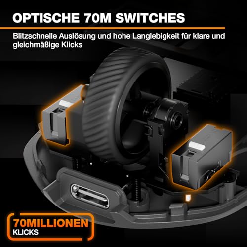 be quiet! Dark Perk Ergo PC Maus, 55 g leicht, extrem Lange Akkulaufzeit, 8.000 Hz Abtastrate, PixArt PAW3950 Sensor, 32.000 DPI, optische 70-m-Switches, 100% PTFE-Glide Skates Bild 6
