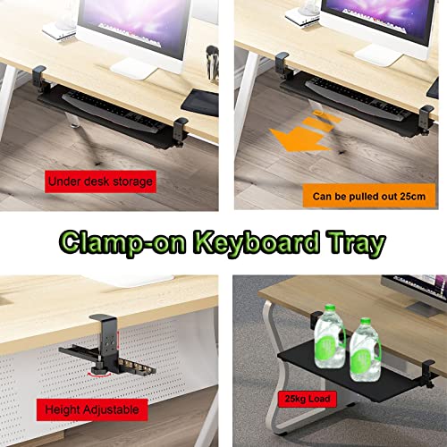 Verstellbare Cajón für Tastatur unter dem Schreibtisch mit Maus-Plattform, Holz-Schiebetablett, Klemm-Design, unterstützt bis zu 25 kg – perfekt für Heimbüro und Gaming-Setup Bild 4